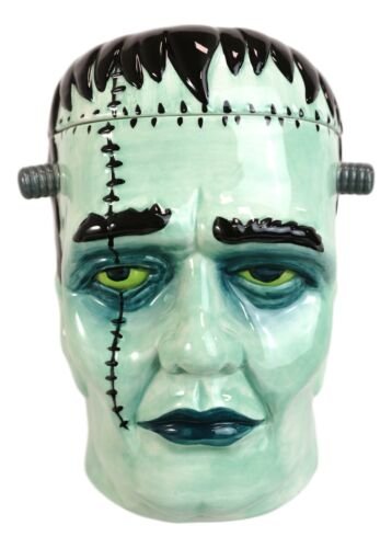 1 Ceramic Ghastly Victor Frankenstein Skull Cookie Jar Halloween Decor Kitchenware EBR02