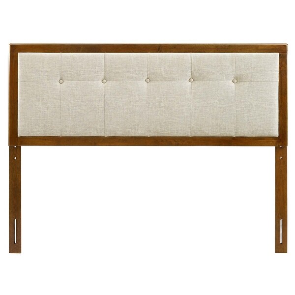 Marlin Traditional Beige Fabric Button Tufted King Walnut Wooden Headboard - - 32158006