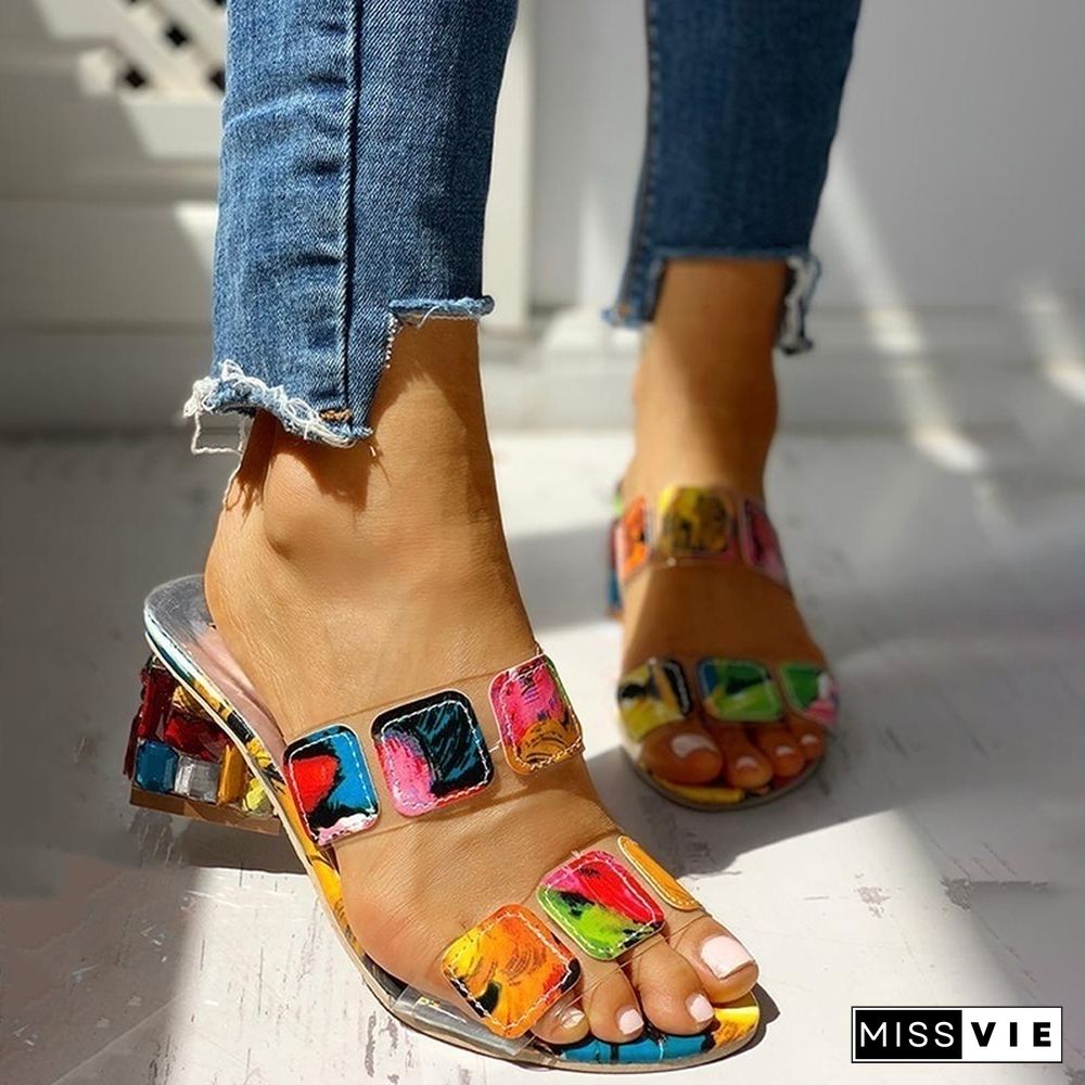 Sandals Women Square Heels Summer Sandals Peep Toe Ladies Multi Colors Wedge Shoes Sandalias De Verano Para Mujer