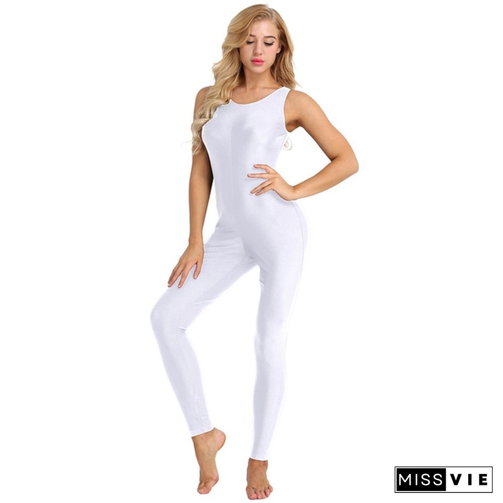 Women Footless Stretchy Solid Tank Unitard Yoga Dance Leotard Bodysuit Gymnastics Exercise Jumpsuit