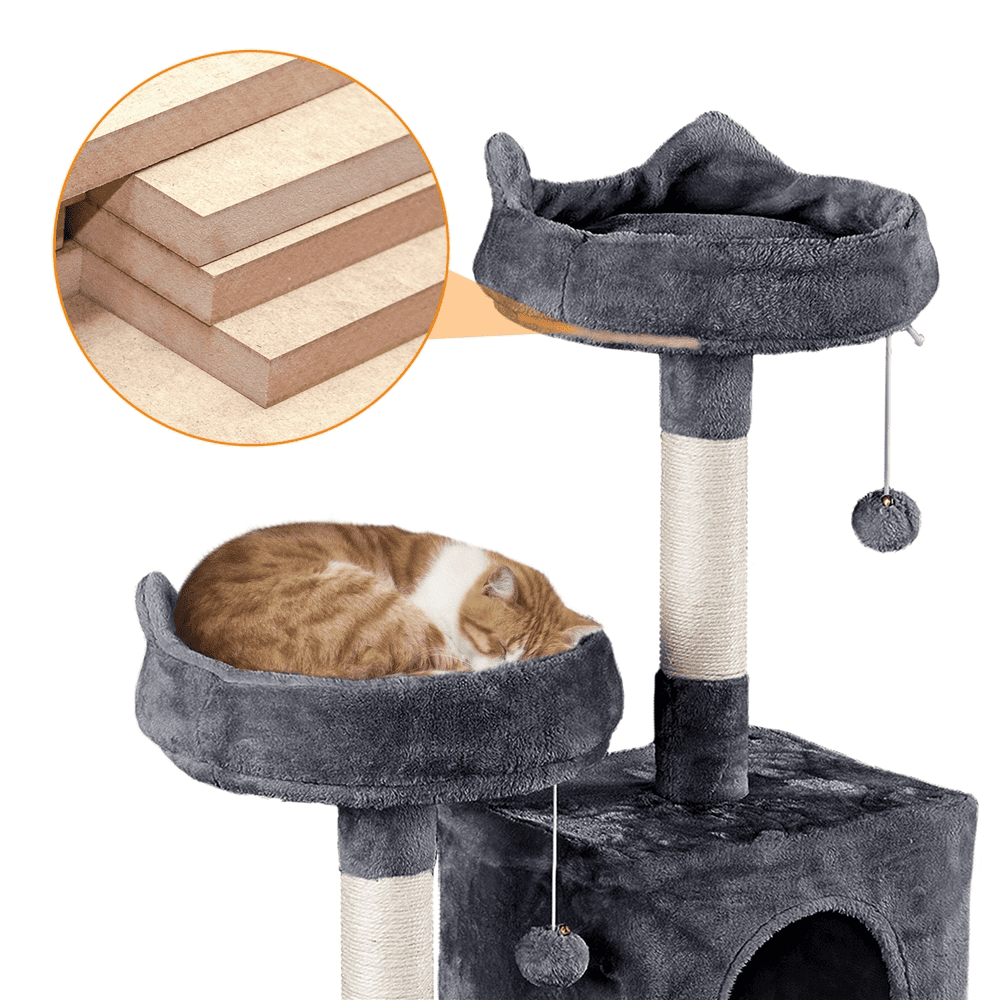 SMILE MART 70.5″H Multi Level Cat Tower Tree with 2 Condos and 2 Foam-Padded Perches for Medium/Large Cats， Light Gray