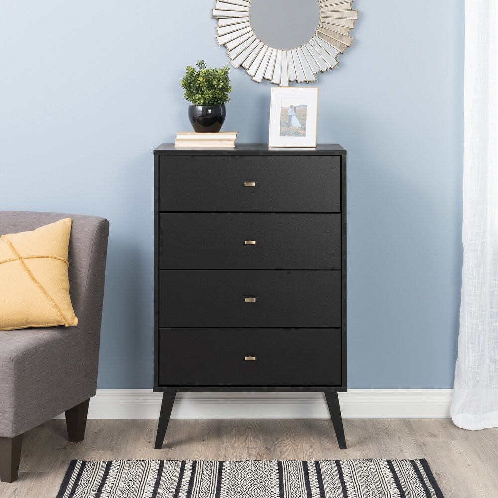 Prepac Milo Mid Century Modern 4 Drawer Chest of Drawers  Contemporary Bedroom Furniture  Small Dresser for Bedroom