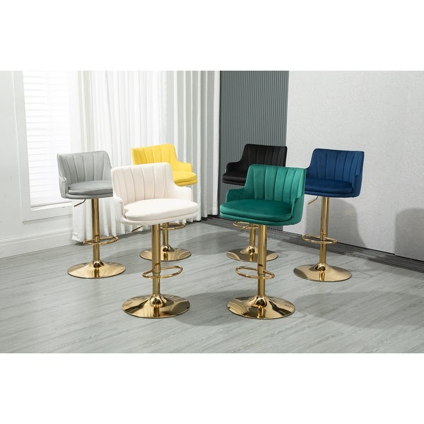 Modern Swivel Barstools with Footrest Velvet Adjustable Height Bar Chairs