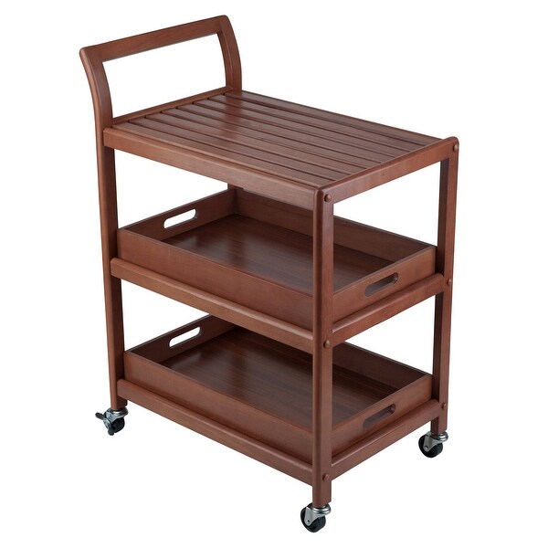 Wood Albert 3-Tier Entertainment Cart， Walnut Finish