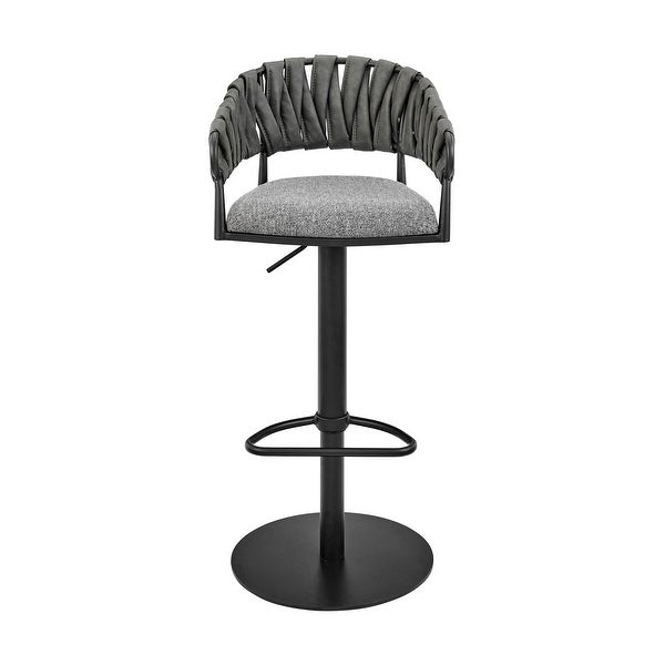 Silabe Adjustable Bar Stool in Black Metal with Grey Fabric and Faux Leather