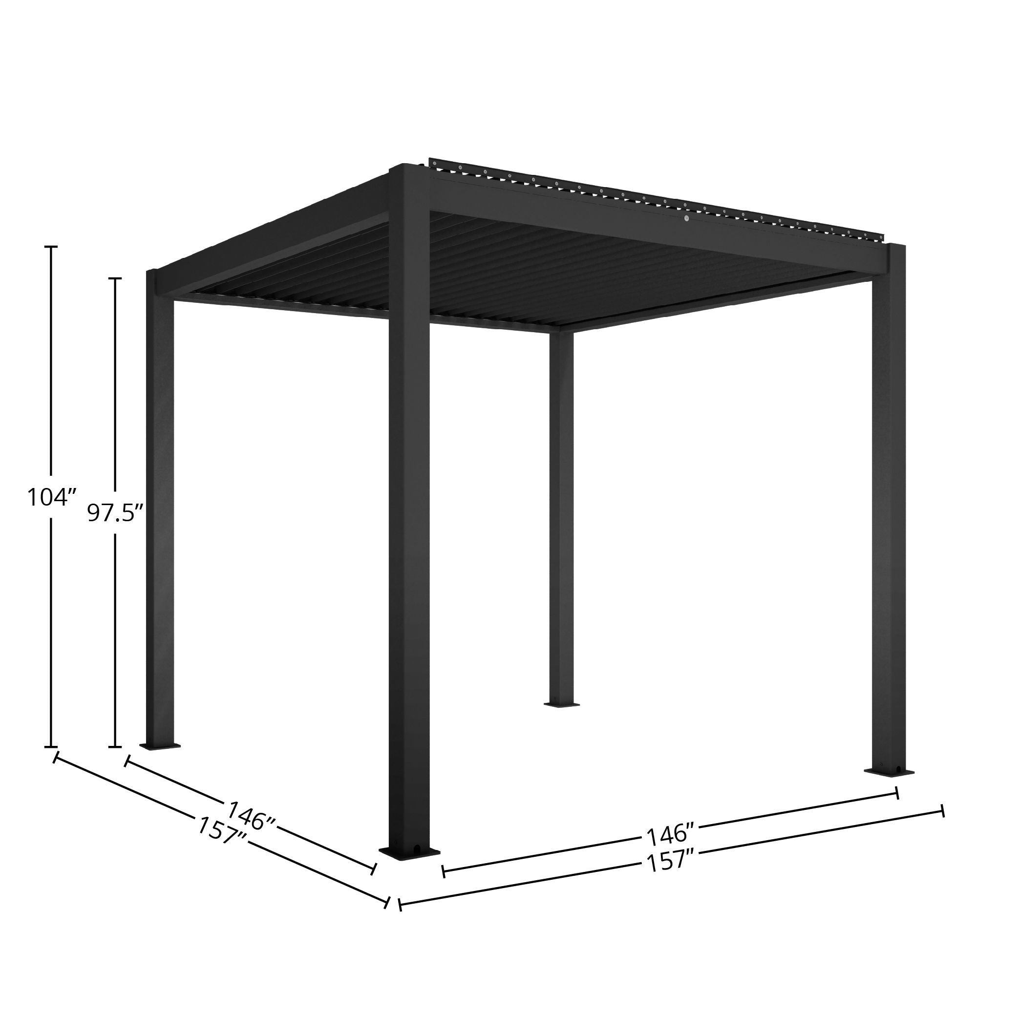 Freestanding Villa Pergola with Motorization and LED Lighting Included, 13' x 13', Dark Gray