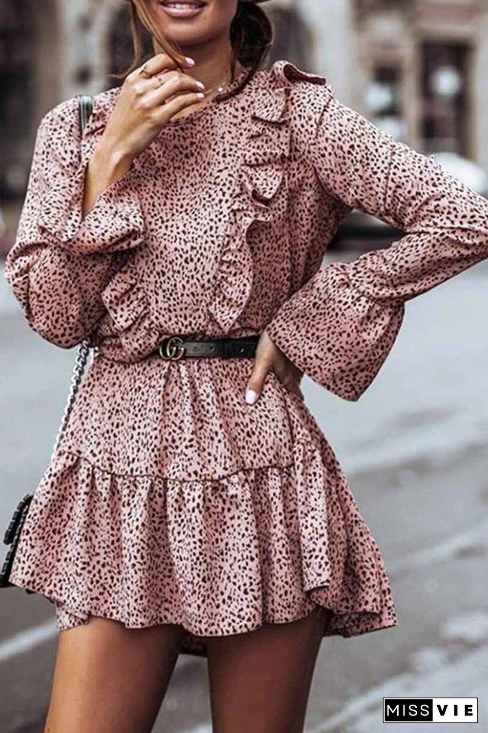 Ruffle Print Long Sleeves Mini Dress