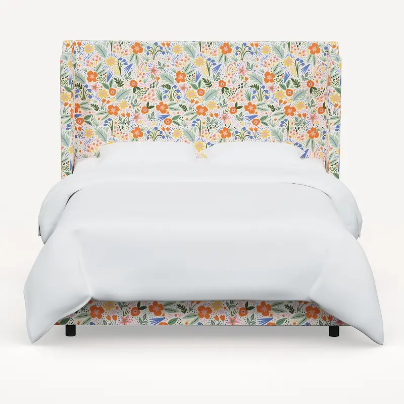 Rifle Paper Co Hawthorne Multicolor Floral Twin Wingback Bed