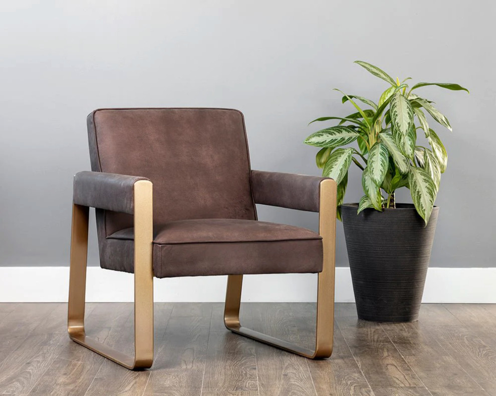 Nansen Lounge Chair  Lux Brass  Dandi Mocca Leather   Contemporary   Armchairs And Accent Chairs   by Peachtree Fine Furniture  Houzz