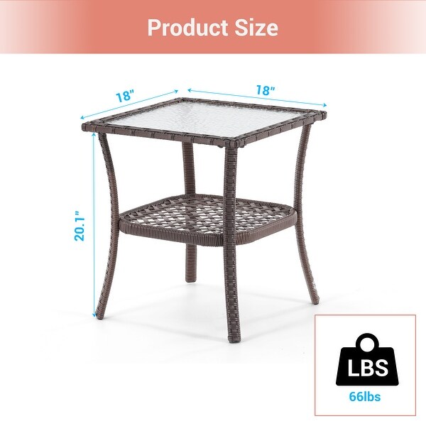 AOOLIMICS Outdoor Brown Square PE Wicker Corrugated Glass Side Table