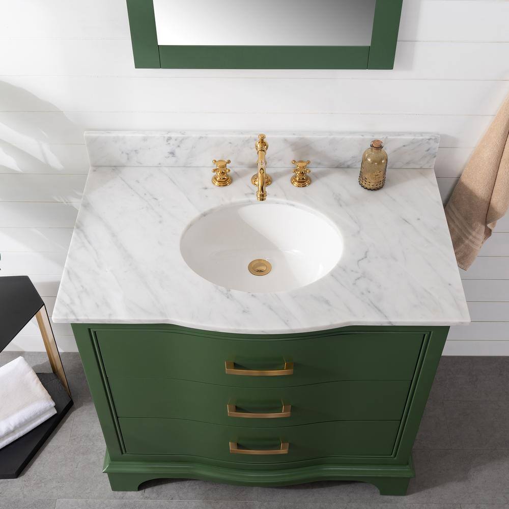 SUDIO Monroe 36 in. W x 22 in. D x 33.7 in. H Bath Vanity in Evergreen with White Marble Top Monroe-36EG