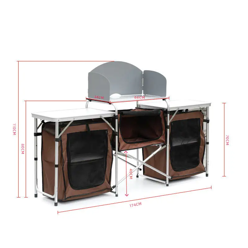 Outdoor Camping Double Layer Storage Rack Self Driving Barbecue Table Portable Aluminum oy Folding Table