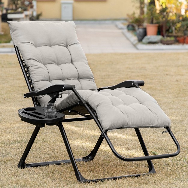 Outsunny Padded Zero Gravity Chair Folding Recliner Chair Patio Lounger With Cup Holder Cushion For Outdoor Patio Deck And Poolside