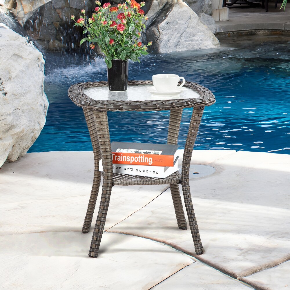 Cozywor Brown Wicker Outdoor Patio Coffe Table Square Side Table