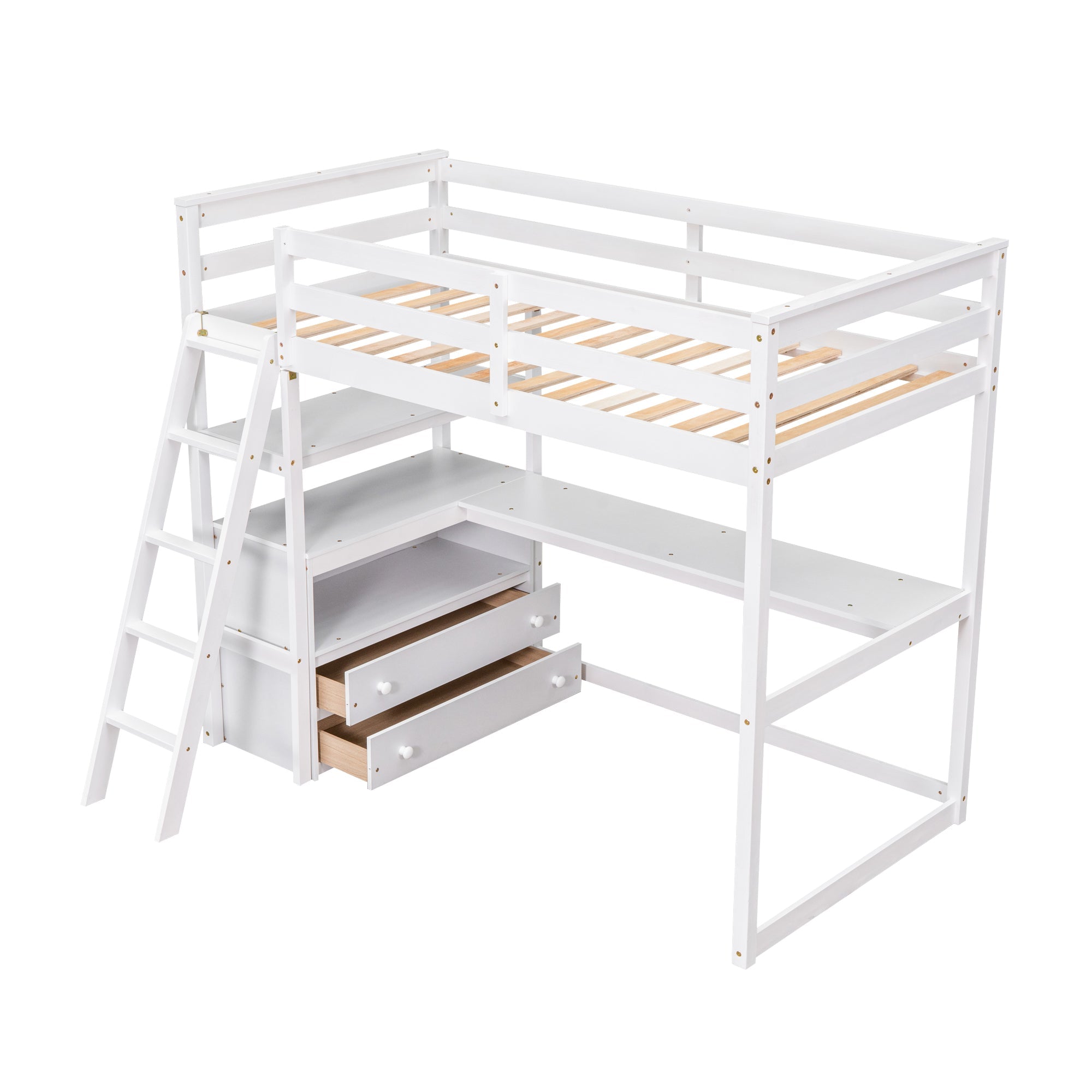 Euroco Twin Loft Bed with Desk for Child, White