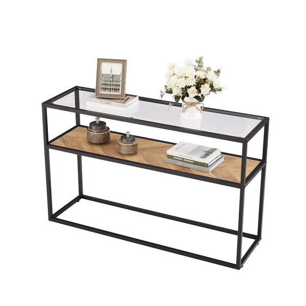 Glass Console Sofa Table， Modern Open Hallway Table， Narrow Entryway Table