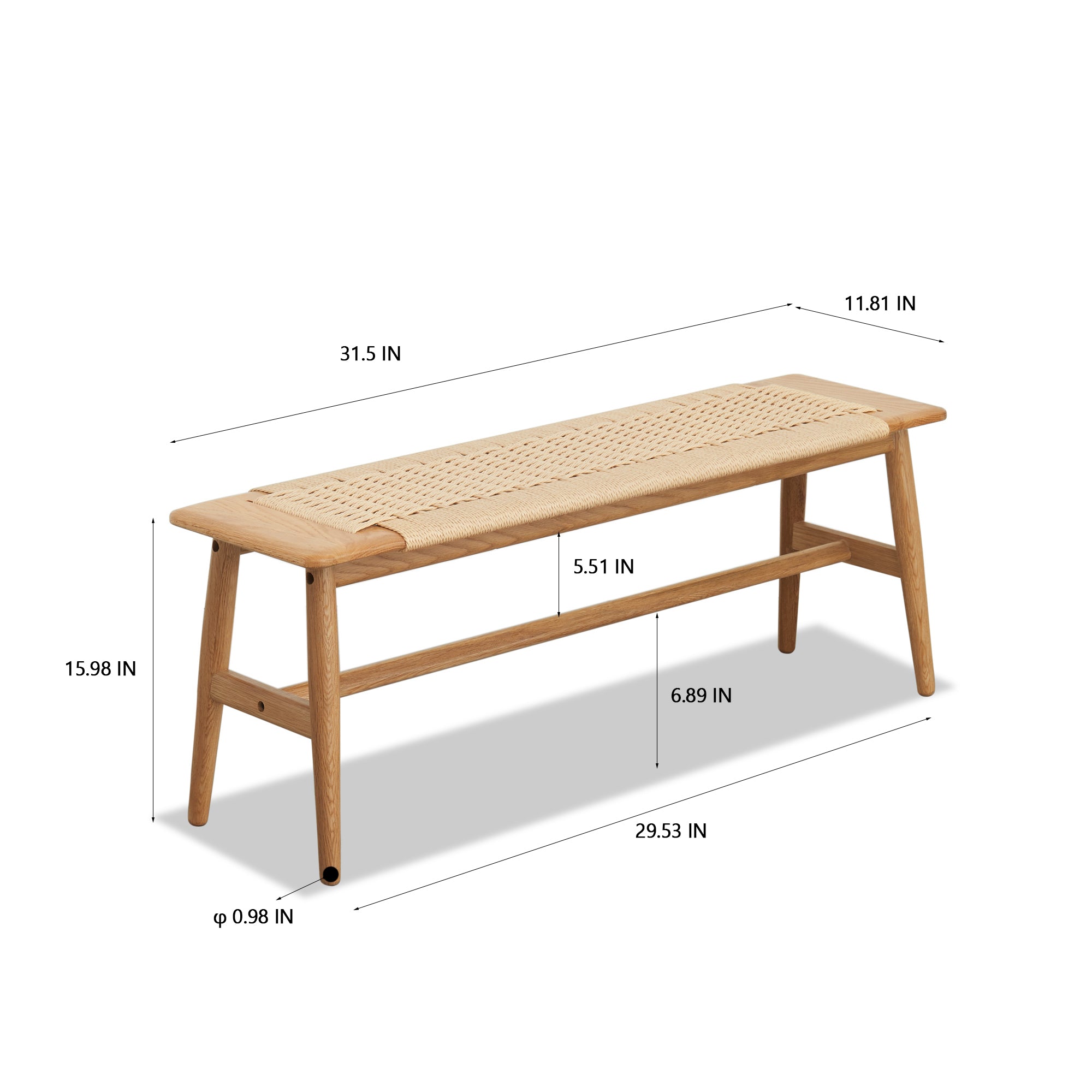 Natural Oak Wood Dining Bench Bed Bench for Dining Room, Bedroom, Bathroom(Brown)