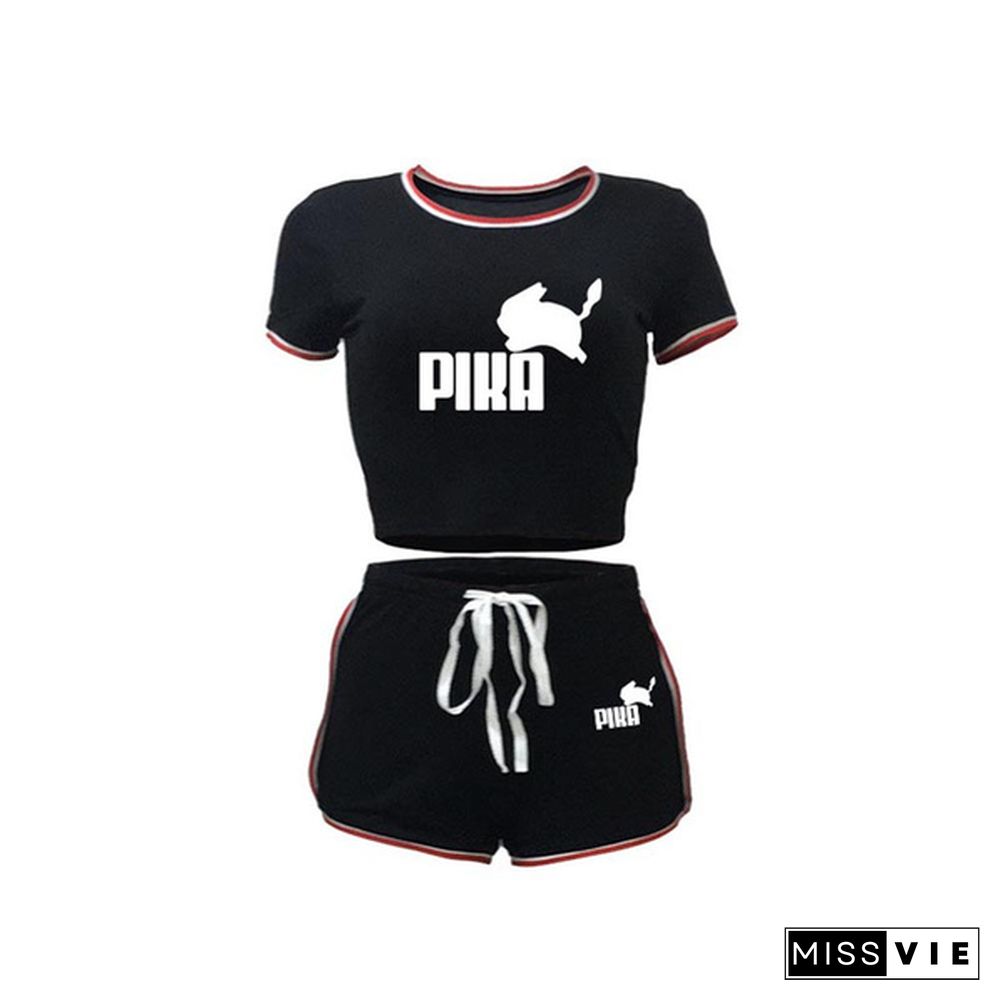 New High Quality Women Fashion Casual Two Piece Set Short Sleeves T-Shirt & Skinny Shorts Pants Sets Beach And Gym Suits Outfits