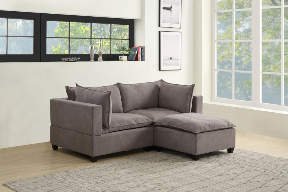 Madison Fabric Down Feather Sectional Couch Loveseat With Ottoman   Transitional   Loveseats   by Lilola Home  Houzz