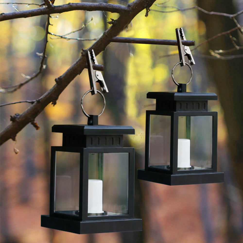 LED Outdoor Solar Hanging Lantern ， Garden Patio Yard Landscape Lights， Warm White， Auto on and off，Black