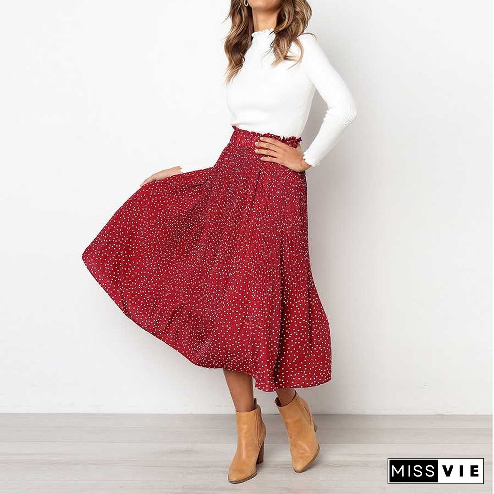 90s Fashion Retro Elastic Waist Paisley Ruffle Midi Skirt