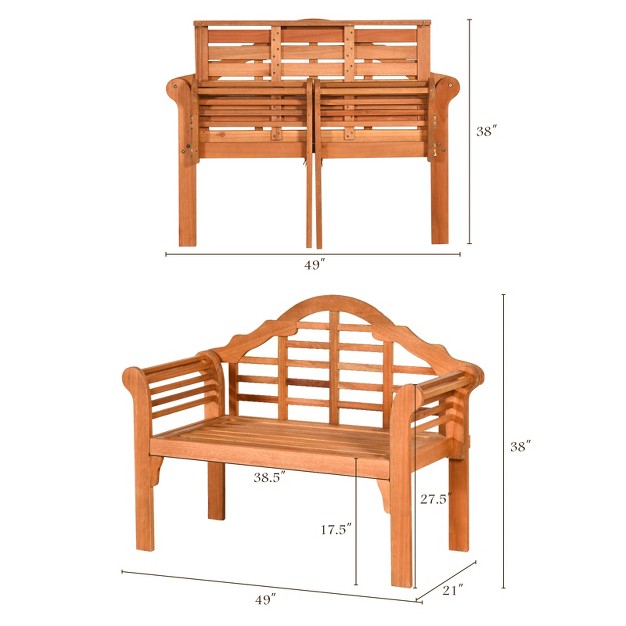 Tangkula Outdoor Wooden Folding Bench Two Person Loveseat Chair Garden Bench