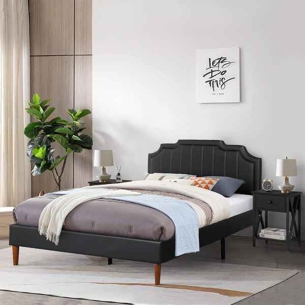 Taomika 3-Pieces Faux Leather Upholstered Platform Bed and Nightstands Sets - - 34844819