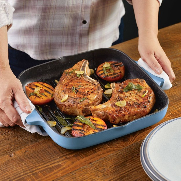 Enameled Cast Iron Square Grill And Roasting Pan Blue Velvet