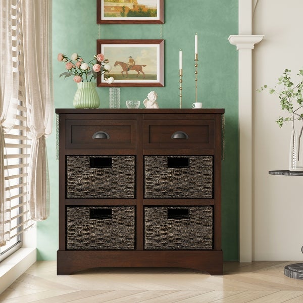 Rustic Storage Cabinet with Two Drawers and Four Basket