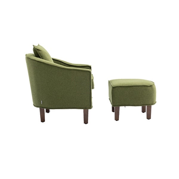 Modern Barrel Chair Mid Century Upholstered Accent Chair Round Arms Chair with Ottoman， Green