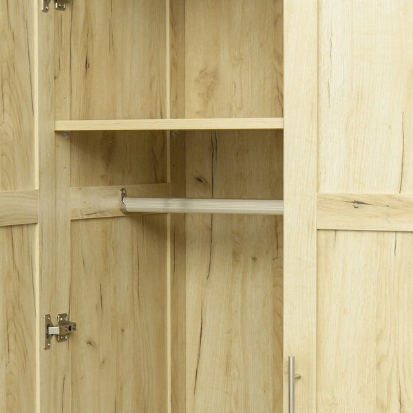 High Wardrobe and Kitchen Cabinet with 2 Doors， 2 Drawers and 5 Storage Spaces， Stability， Easy Assemble - - 37928491