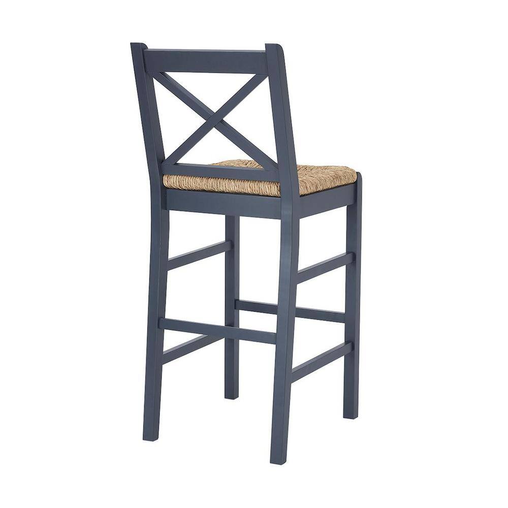 Home Decorators Collection Dorsey Midnight Blue Wood Bar Stool with Back and Woven Rush Seat ST1808245-NMID