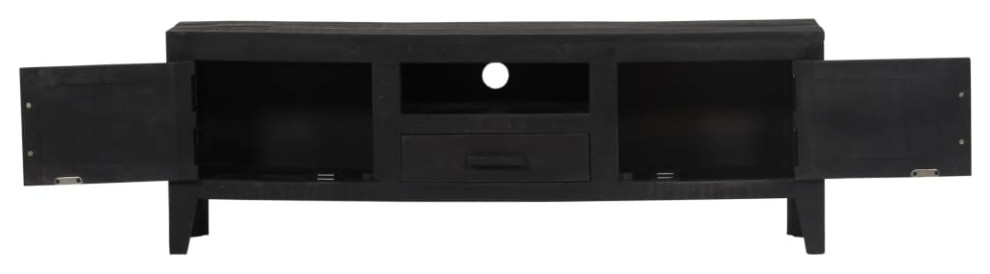 vidaXL TV Stand TV Unit Sideboard TV Console Cabinet Black Solid Mango Wood   Transitional   Entertainment Centers And Tv Stands   by VirVentures  Houzz