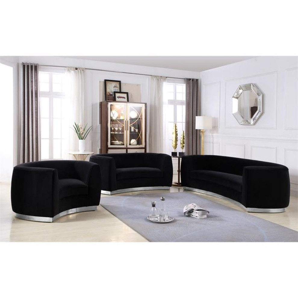 Pemberly Row Modern / Contemporary Black Finish Velvet Loveseat   Contemporary   Loveseats   by Homesquare  Houzz
