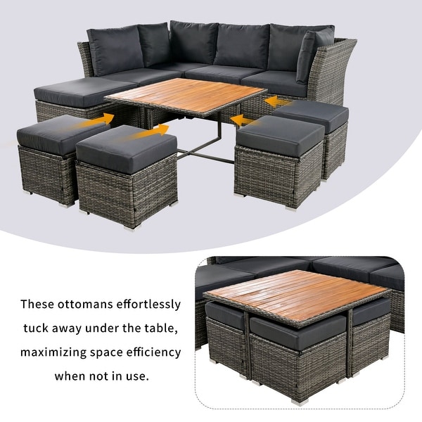 10 Pieces Outdoor Conversation Set with CoffeeTable and Ottomans