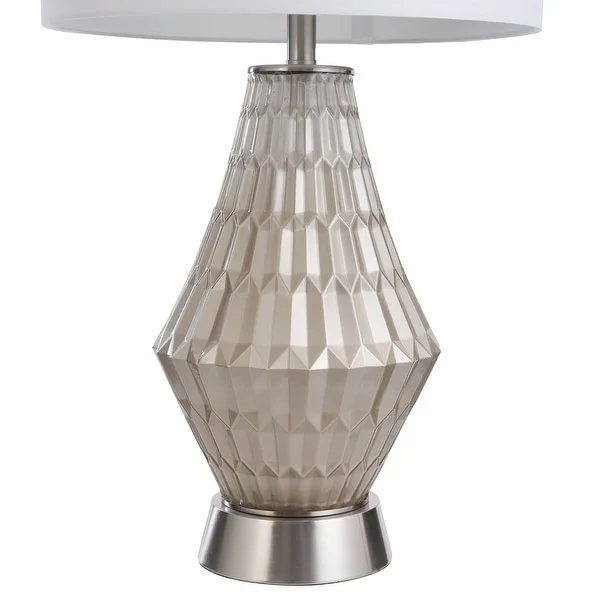 Gemma Hillingdon Champagne Table Lamp - Clear Glass and Steel Finish - White Fabric Shade