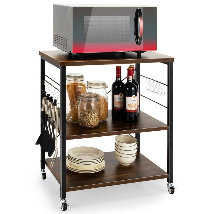 3 tier Large Storage Kitchen Helper  Oven Storage with Cart Adjustable shelf board  Kitchen Baker's Rack With Hooks