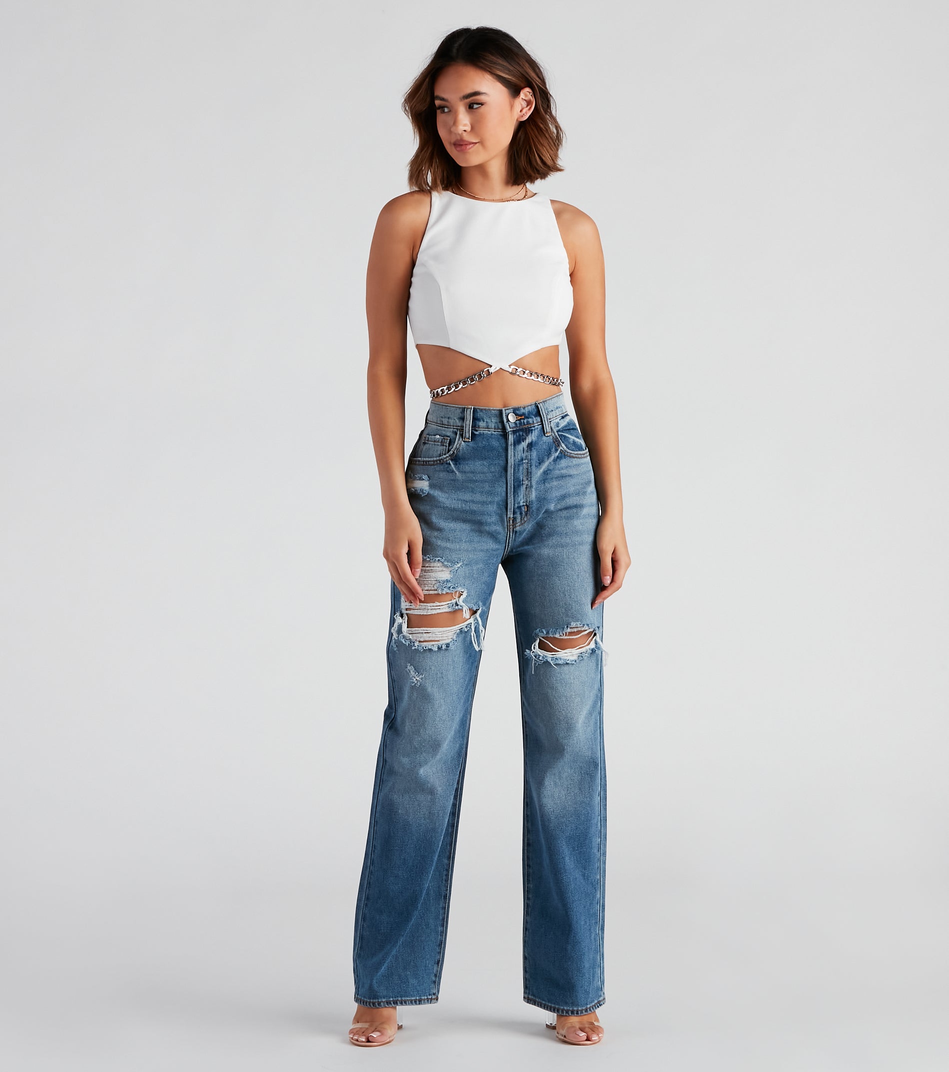 Chain Of Plans High Neck Crop Top