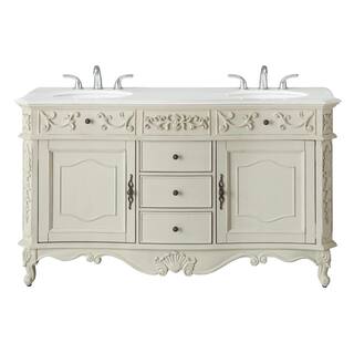 Home Decorators Collection Winslow 60 in. W x 22 in. D Bath Vanity in Antique White with Vanity Top in White Marble with White Basins BF-27004-AW