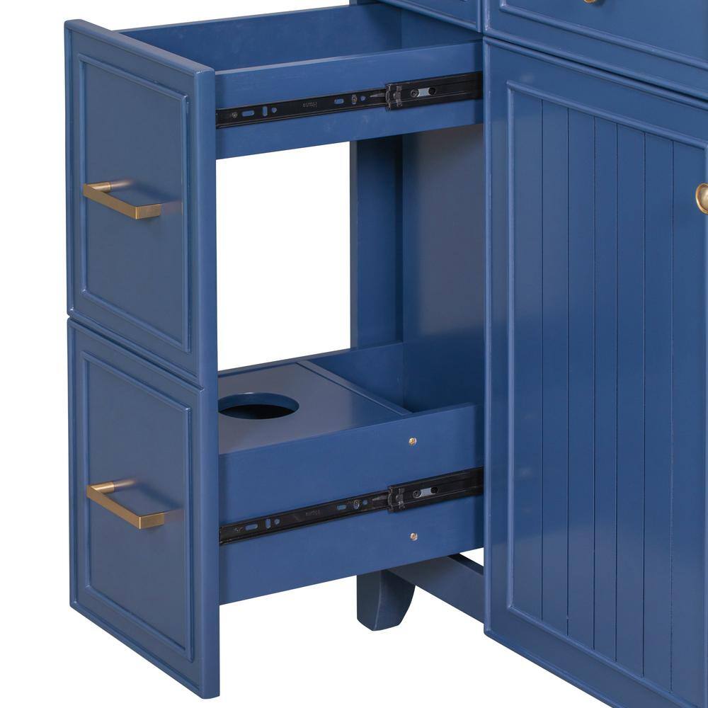 Aoibox 36 in. W x 18 in. D x 34 in. H Freestanding Bathroom Vanity Cabinet in Navy Blue with White Sink Top SNMX4439