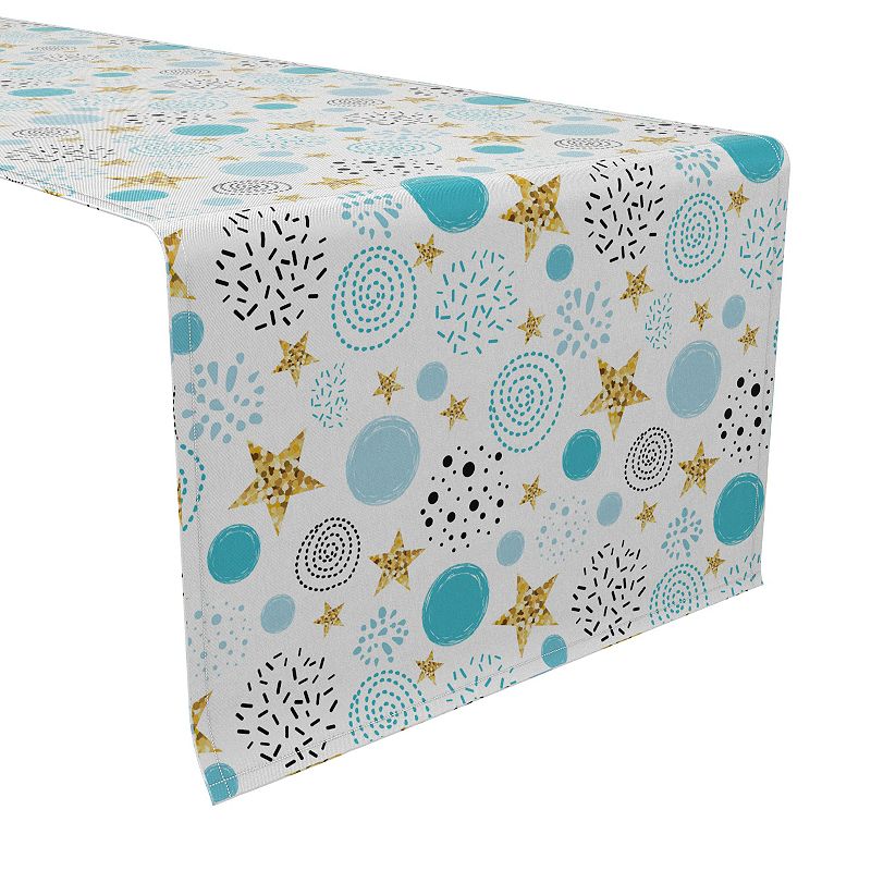 Table Runner， 100% Cotton， 16x72， Golden Stars and Blue Dots