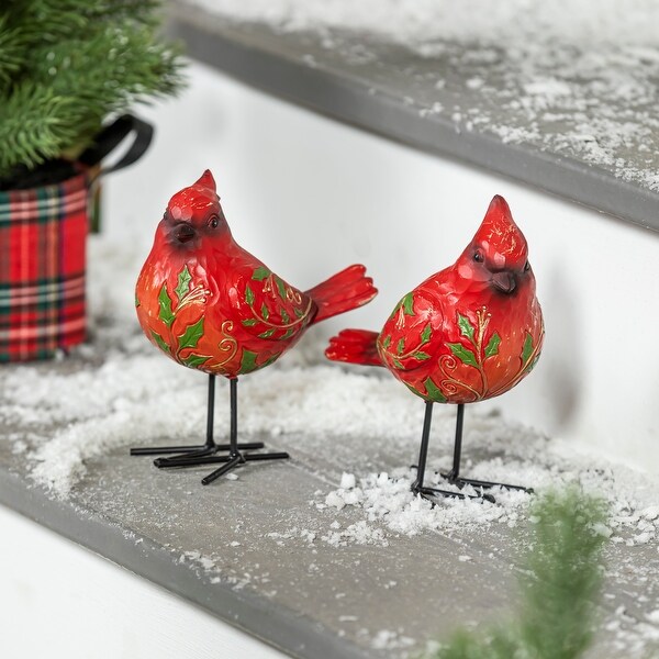 Hand Painted Christmas Cardinals Statue，Set of 2