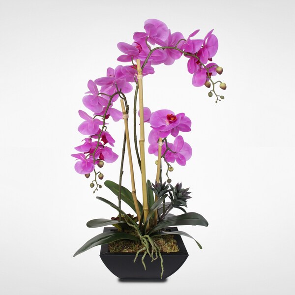 Real Touch Phalaenopsis Silk Orchid Arragnement in a Metal Pot