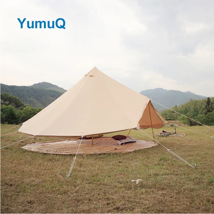 YumuQ 100% Cotton Canvas Luxury 10 Person 5m Heavy Duty Large Family Glamping Camping Bell Tent Outdoor For Sale