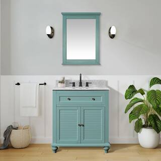 Home Decorators Collection Hamilton Shutter 31 in. W x 22 in. D Bath Vanity in Sea Glass with Granite Vanity Top in Grey with White Sink 10806-VS31H-SG