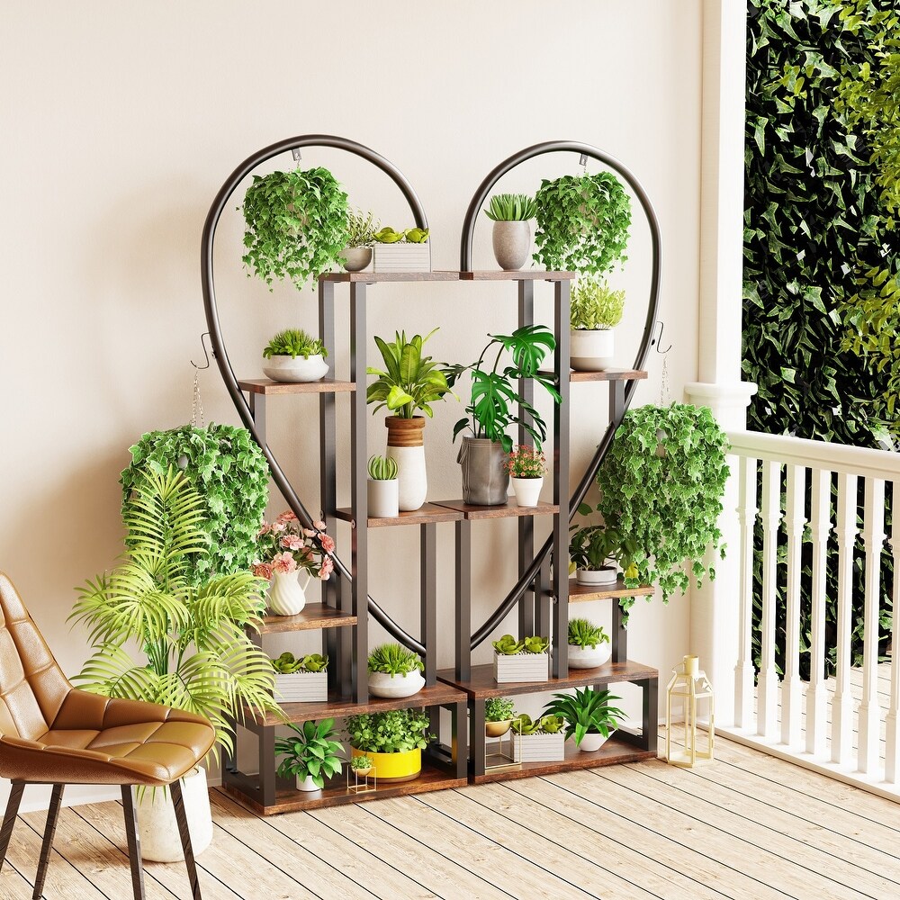 Large 2 Pack Metal Plant Stand Heart Shaped Heavy Duty Garden Flower Ladder Rack