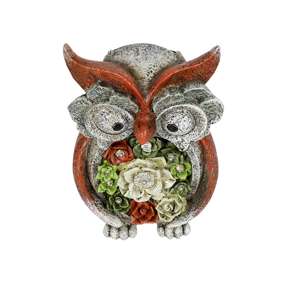 Garden Statue Owl Figurine - Resin Statue with Solar LED Lights for Patio Yard Art Decor, Lawn Ornaments, Indoor Outdoor Decorations