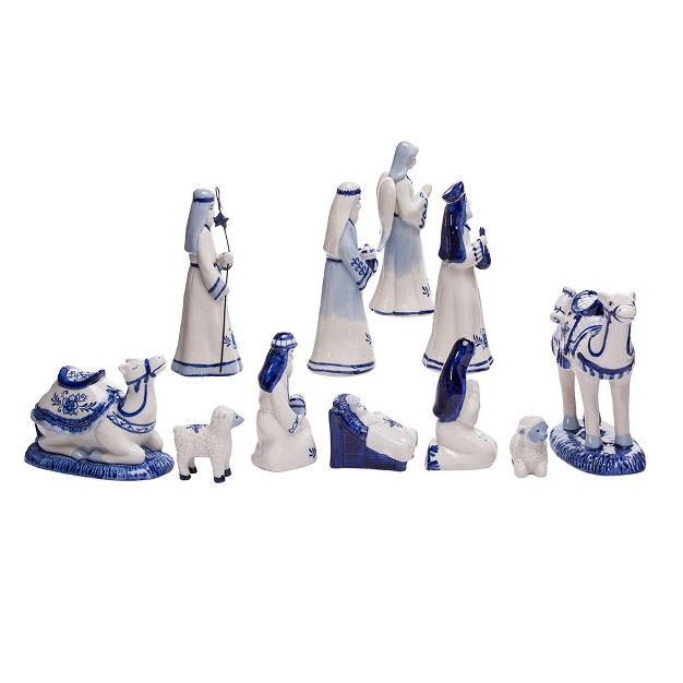 Kurt Adler 1 97 6 7 Inch Porcelain Delft Blue Nativity Set 11 piece Set