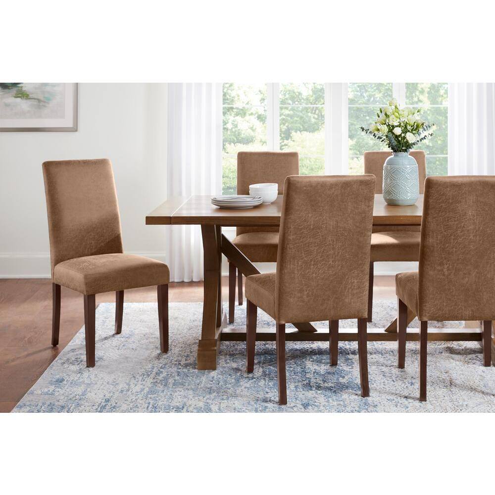 StyleWell Groston Camel Brown Upholstered Parsons Dining Chairs with Chocolate Wood Legs (Set of 2) 65-4