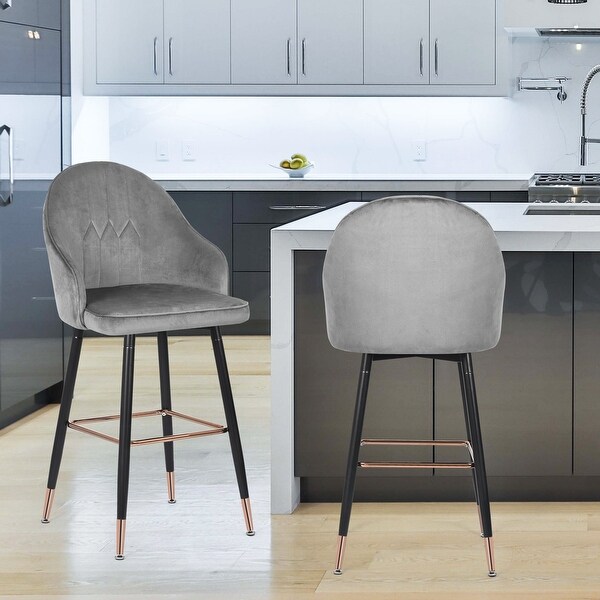 Adeco Set of 2 Velvet Bar Stools with Metal Legs